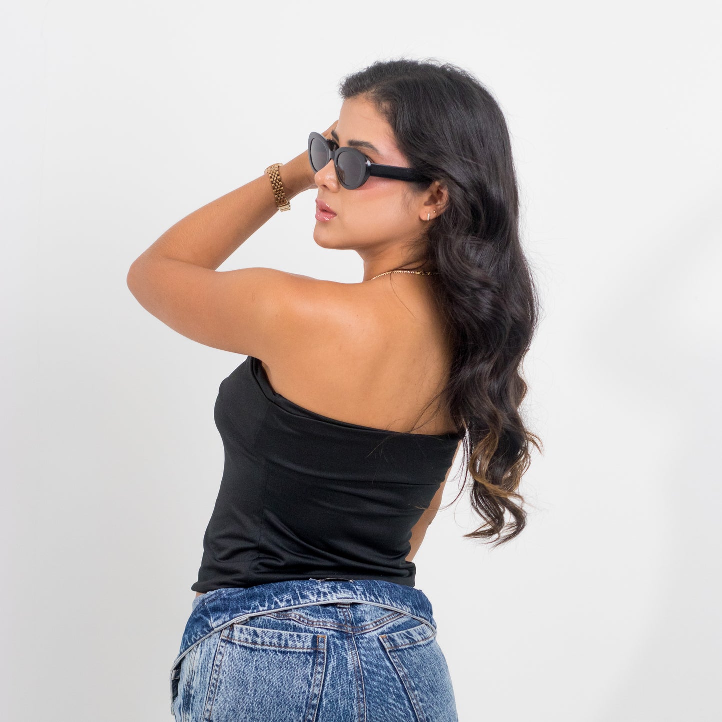 TOP CELESTE NEGRO